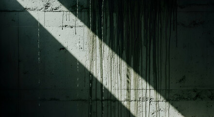 Dramatic Light Beam on Concrete Wall with Water Stains Texture