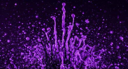 Abstract Violet Burst Of Splashing Paint Against Dark Backdrop