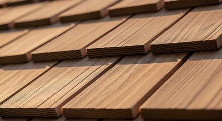 Detailed View Of Cedar Wood Shingles With Warm Natural Lighting