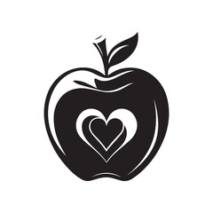 Fototapeta premium Apple Heart Symbol: A bold apple illustration, featuring a central heart symbol, representing love and health in a minimalist design.