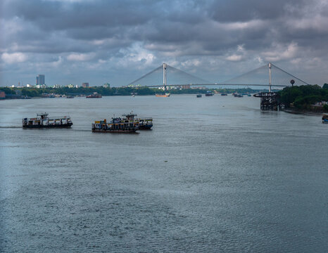 River Ganges, overlooking The Vidyasagar Setu or Second Hooghly Bridge.