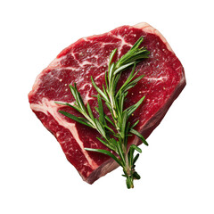 Obraz premium Exquisite cut of raw beef steak garnished with fresh rosemary on black background
