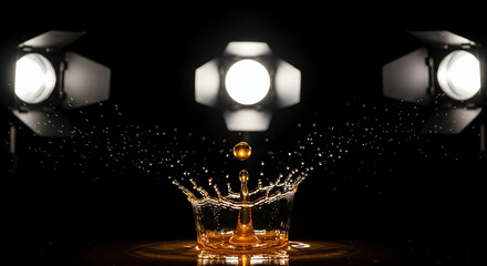 High Speed Photography Capturing Liquid Impact With Stage Lighting Effect