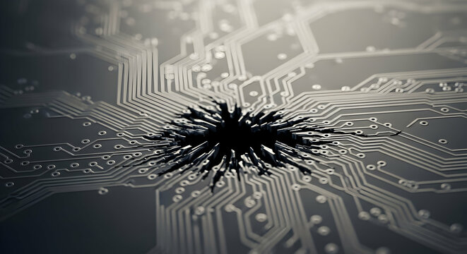 Cybersecurity Breach Highlighted On A Printed Circuit Board Concept