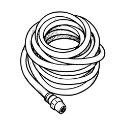 Coiled garden hose with a connector.  This neatly organized hose is ready for watering plants or cleaning.  High-quality image of coiled hose perfect for gardening or home improvement websites,