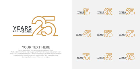 Anniversary logo set vector design, brown color for celebration event