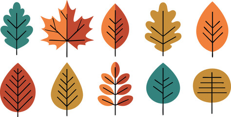 Obraz premium Colorful autumn leaves collection with orange red green tones vector illustration 
