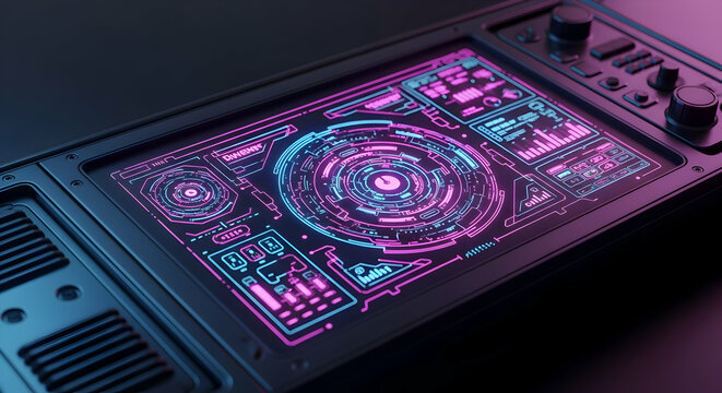 Futuristic Interface With Glowing Neon Elements For Technology Concept Visuals