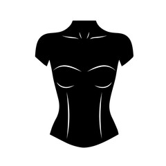 Female torso silhouette, anatomical illustration showing rib cage, breasts, and waist. Detailed black and white image ideal for medical publications, educational materials, or health websites.