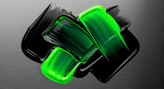 Dynamic Brushstrokes of Green and Black Paint On Metal Background