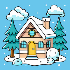Winter Home SVG &ndash; Cozy Snow-Covered House Vector for Holiday Crafts, Cards, and Seasonal Decor