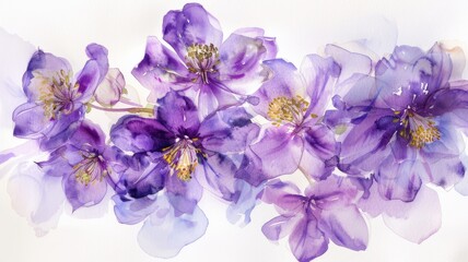 A watercolor painting of vibrant purple flowers on a white background