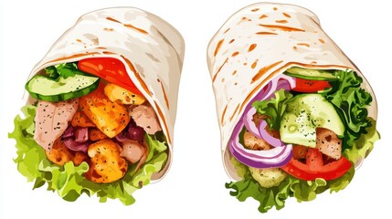 Delicious Wraps with Fresh Vegetables. Tasty Bites for Healthy Meals and Snacks Ready To Eat