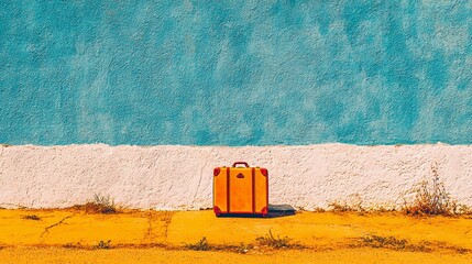 Travel concept with lone suitcase in still setting, portraying minimalism, isolation, or solo adventure narrative.