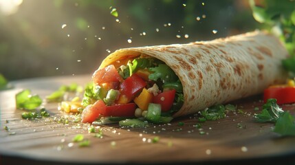 Delicious Vegan Wrap with Fresh Vegetables and Herbs for Healthy Lunch Delight