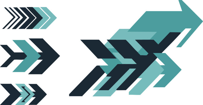 Abstract geometric arrows in teal and black vector design elements for modern graphics 