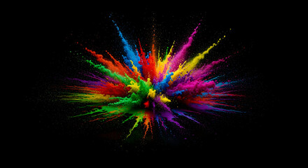 Dynamic Burst Of Splashing Powder Paint In Multicolored Explosion Style
