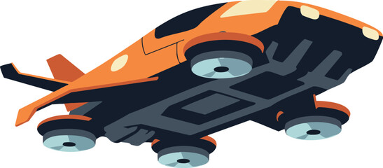 Obraz premium Futuristic orange drone aircraft flying with four rotors in modern technology concept vector illustration 