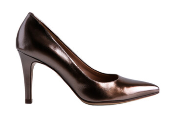Bronze metallic high heel pump isolated on transparent background