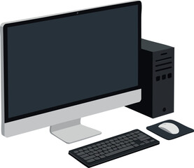 Fototapeta premium Desktop Computer Setup with Monitor Keyboard Mouse and CPU Tower Vector Illustration 