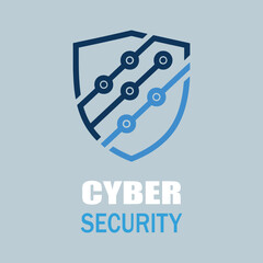 Obraz premium Cyber security shield logo for data protection and network security with circuit board design