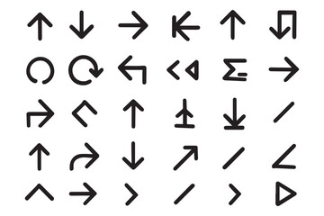 Obraz premium Minimalist arrow icons collection featuring various directional and navigation arrows for web and UI design icon set
