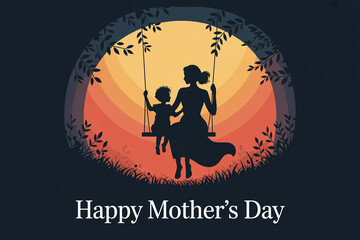 Silhouette of Mother and Child on a Swing at Sunset Happy Mothers Day