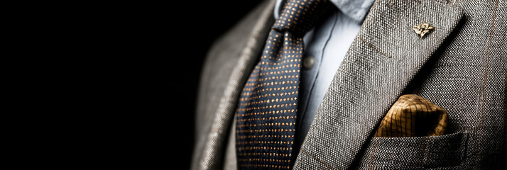 Stylish men's fashion suit and tie with pocket square and lapel pin for professional attire look great 100