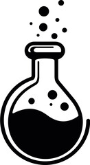 Chemical flask with bubbles and liquid in black silhouette style  