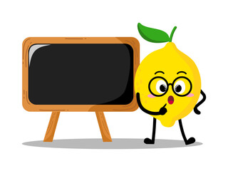 Cute Hand Drawn Lemon Explain things in front of blackboard