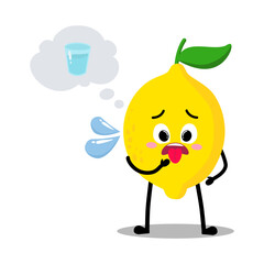 Cute Hand Drawn Thirsty Lemon Thinking about water