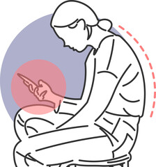 Woman with cell phone in hand and hunched posture due to prolonged use