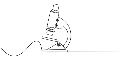 Microscope labs in continuous one line drawing. Single line art illustration of laboratory equipment. Editable vector, Microscope lab simple outline illustration. Continuous line drawing of Microscope © SREESADHIN