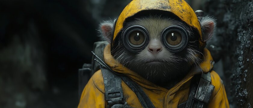 Fantastic beast hero in a yellow cloak. Illustration on the theme of cinema and films, fantasy and comics.