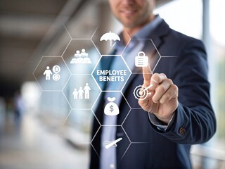 Comprehensive Employee Benefits: Businessman Touching Digital Options Interface