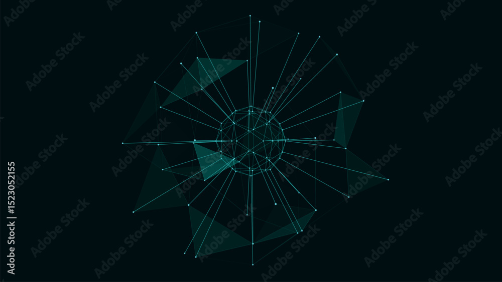 Poster polygonal colorful wireframe background with creative spherical object made of lines and dots. vecto