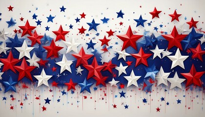 Obraz premium a patriotic array of scattered red white and blue stars on a clean white backdrop