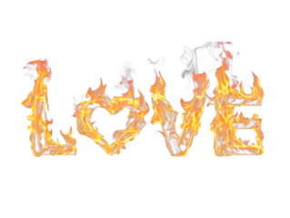 Fiery love word design isolated on transparent background