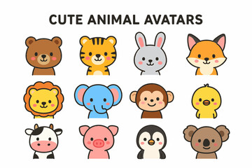 Naklejka premium Cute Animal Avatars Collection – Cartoon Face Icons Set 
