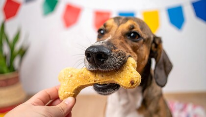 Festa Junina Celebration: Dog in Costume Enjoying Party Food