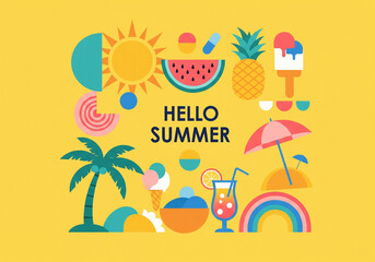 Obraz premium Colorful Geometric Summer Background, poster, banner. Summer time fun concept