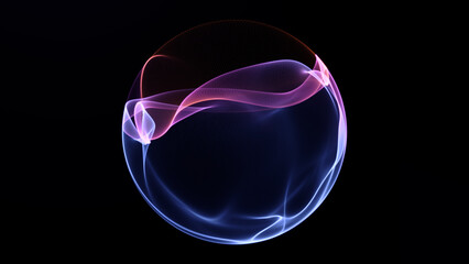 Futuristic glowing abstract sphere made of flowing violet and pink light waves in dark space. Seamless 4K loop animation for sci-fi, AI, energy, technology, and digital background visuals.