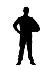 A car driver standing with a helmet in his hand vector