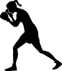 Silhouette of female boxer in fighting stance, isolated 