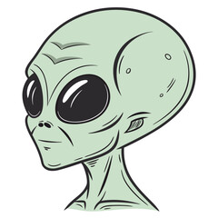 Vector emoji of a classic green or grey alien head with large, dark eyes. Represents extraterrestrial life, UFOs, space, or feeling like an outsider.