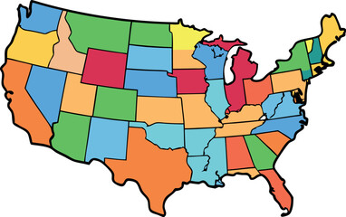 USA Map with National American Flag. High detailed vector Illustration