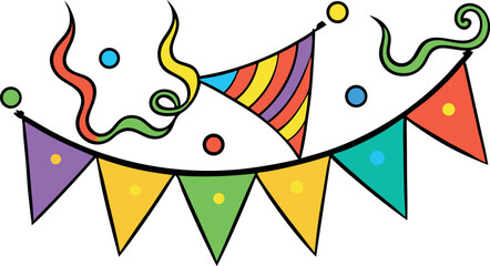 Realistic ribbon on yellow backdrop. Happy carnival. Confetti festive colorful carnival illustration. Celebrate background.