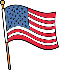 Waving USA flag isolated on transparent PNG background. Perfect for designs, high-quality vector image.