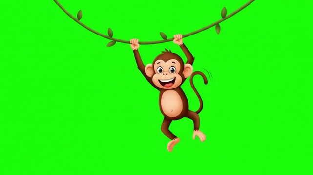 Animated monkey hanging from vine