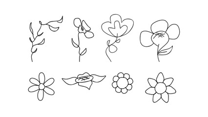 black and white flowers set